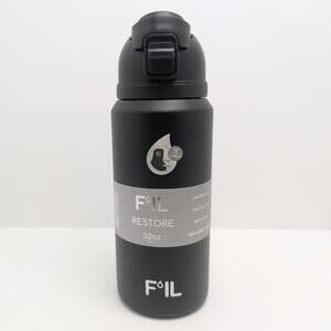 F’IL Restore 32oz Stainless Steel Water Bottle Straw Chug Lid Black Push Lock